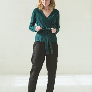 Wrap Linen Blouse: Long Sleeve Elegant Top