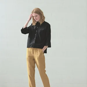 Oversized Black Corduroy Shirt: Women's Short Button-down Top