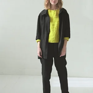 Casual Linen Blouse / Simple Round Neck Top / Long Sleeves Blouse