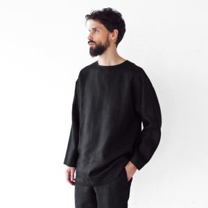 Mens Linen Oversize Sweatshirt Black Shirt For Men