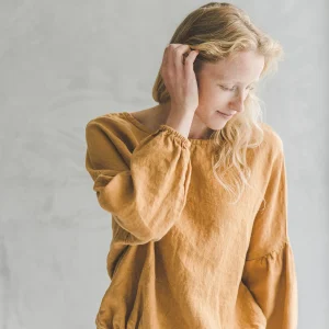 Linen Poet Blouse: Puffy Bishop Sleeve, Ethical Fashion Top