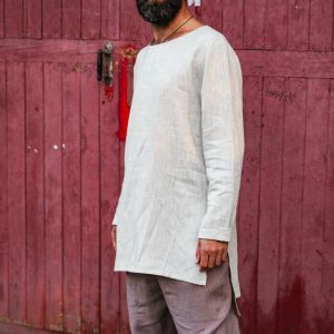 Linen T Shirt With Side Slits Men's Basic
