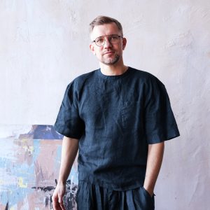 Mens Linen T Shirt Oversized Black Wide Sleeve