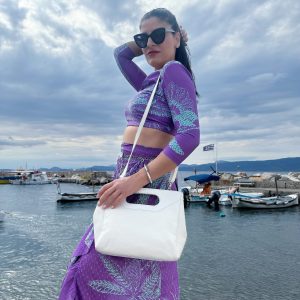 White Leather Handbag Top Handle Bag Shoulder Purse