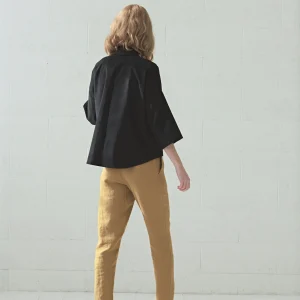 Oversized Black Corduroy Shirt: Women's Short Button-down Top