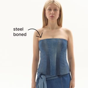 Upcycled Denim Corset Top: Steel Boned Patchwork Design