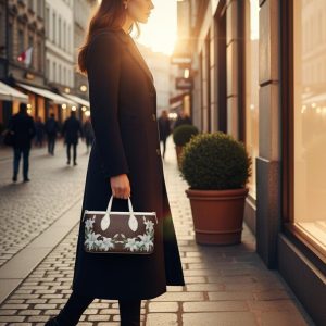 Floral Lily Handbag: Brown Pu Leather Tote Elegant
