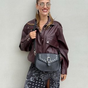 Handmade Handbag Leather Shoulder Bag With Silver Buckles